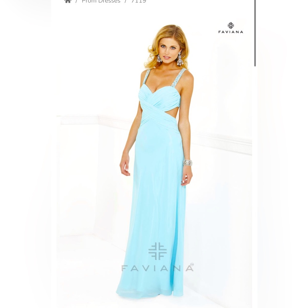 aqua blue gown with gems on straps